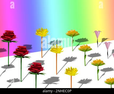 flowers on a colorful background, craft flowers, creative spring design Stock Photo