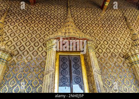 Door Decorations Emerald Buddha Temple Wat Phra Kaew Grand Palace Bangkok Thailand Palace was home of KIng of Thailand from 1782 to 1925 Stock Photo