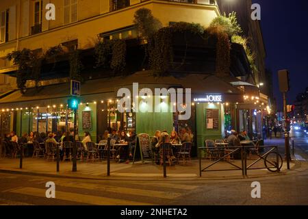 The traditional French restaurant La Petite Louise . It located at Chateau dEau street in 10th district of Paris, France. Stock Photo