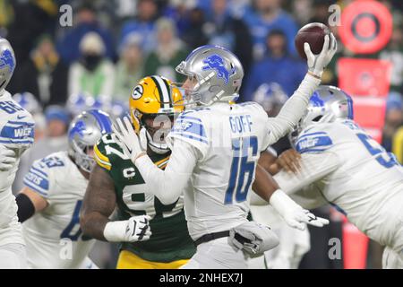 GREEN BAY, WI - JANUARY 08: Green Bay Packers linebacker Quay Walker (7)  celebrates during a game between the Green Bay Packers and the Detroit Lions  at Lambeau Field on January 8