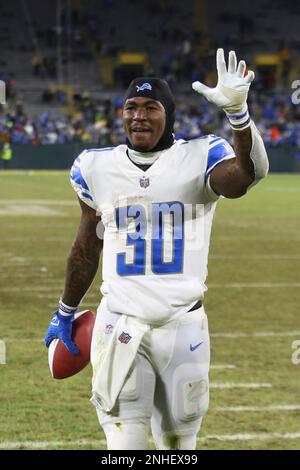 GREEN BAY, WI - JANUARY 08: Green Bay Packers linebacker Quay Walker (7)  celebrates during a game between the Green Bay Packers and the Detroit Lions  at Lambeau Field on January 8