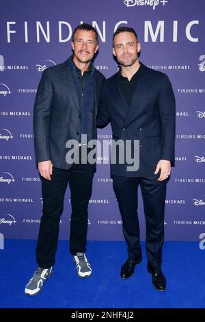 Spencer Matthews and Bear Grylls (left) attending the premiere of the documentary, Finding Michael, at the Dolby Cinema At The Cinema In The Power Station, Battersea Power Station, London. Picture date: Tuesday February 21, 2023. Stock Photo