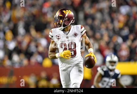 Washington Commanders linebacker David Mayo (51) runs after the ball during  an NFL pre-season football game against the Cleveland Browns, Friday, Aug.  11, 2023, in Cleveland. (AP Photo/Kirk Irwin Stock Photo - Alamy