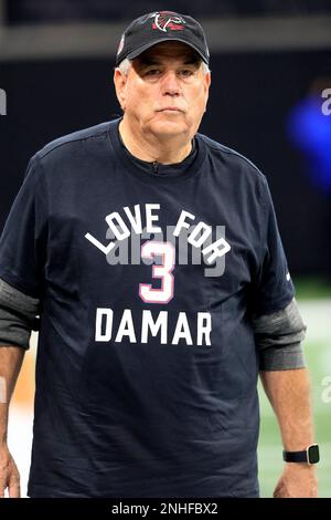 Tampa Bay Buccaneers wide receivers coach Kevin Garver wears a Love for  Damar shirt in honor of injured Buffalo Bills player Damar Hamlin before  an NFL football game against the Atlanta Falcons