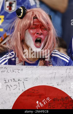 AL-RAYYAN - Japanese fan during the FIFA World Cup Qatar 2022 group E match between Japan and Spain at Khalifa International stadium on December 1, 2022 in Ar-Rayyan, Qatar. AP | Dutch Height | MAURICE OF STONE Stock Photo