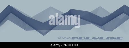 Abstract dark grey blue broken complex polyline on gray background. Wide vector graphic pattern Stock Vector