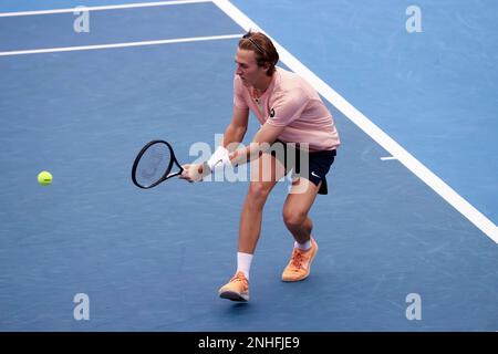 ADELAIDE, AUSTRALIA - JANUARY 06: Sebastian Korda Of United States Hits ...