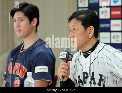 Japanese Samurai Japan manager Hideki Kuiyama and Shohei Ohtani of Los  Angeles Angels two-way player