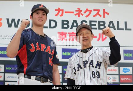 Japanese Samurai Japan manager Hideki Kuiyama and Shohei Ohtani of Los  Angeles Angels two-way player