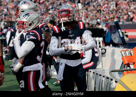 FOXBOROUGH, MA - JANUARY 01: New England Patriots defensive back Tae Hayes ( 39) during a game between the New England Patriots and the Miami Dolphins  on January 1, 2023, at Gillette Stadium