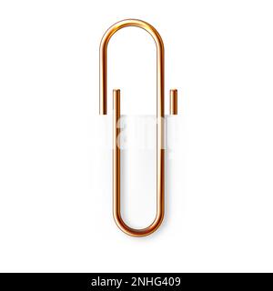 Realistic copper paperclip attached to paper isolated on white ...