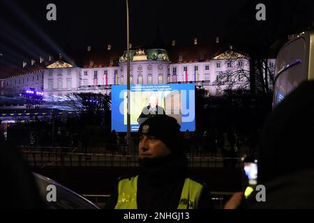 Warsaw, Poland. 21st Feb, 2023. A Police officer stands guard outside Presidential Palace during US President Biden's visit to Poland, in Warsaw, Poland February 21, 2023. Photo by Polish Police/UPI Credit: UPI/Alamy Live News Stock Photo