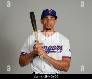 This is a 2021 photo of Bubba Thompson of the Texas Rangers baseball team.  This image reflects the Texas Rangers active roster as of Tuesday, Feb. 23,  2021 when this image was