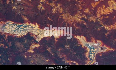 Great Victoria Desert in Western Australia. Desert landscape satellite view from space. Selective focus included. Noise and grain included. Stock Photo