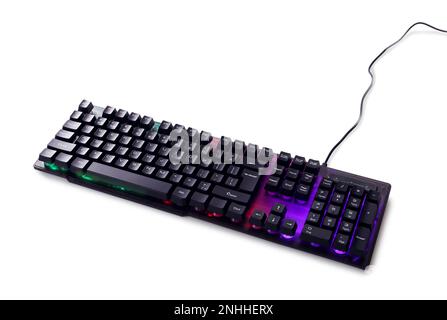 Modern mechanical RGB keyboard isolated on white Stock Photo