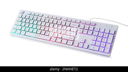 Modern mechanical RGB keyboard isolated on white Stock Photo