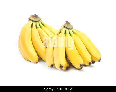 Bunches of ripe baby bananas on white background Stock Photo