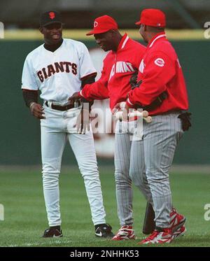 San Francisco Giants Deion Sanders is congratulated by Giants Glenallen  Hill and other teammates after beating the Chicago Cubs 8-3 on Saturday,  Sept. 9, 1995 in Chicago. The Dallas Cowboys announced on