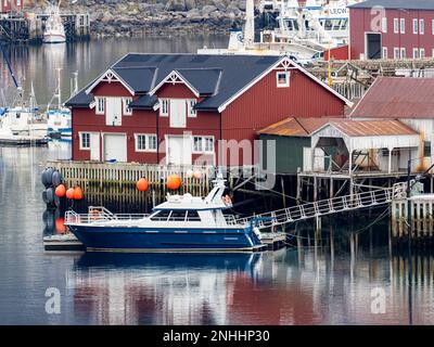 A view of the town of Reine, a fishing village on Moskenesøya in the Lofoten archipelago, Norway. Stock Photo