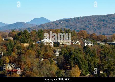 Aerial view of expensive american homes on hilltop in North Carolina mountains residential area. New family houses as example of real estate Stock Photo