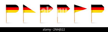 Realistic various German toothpick flags. Souvenir from Germany. Wooden toothpicks with paper flag. Location mark, map pointer. Blank mockup for Stock Vector