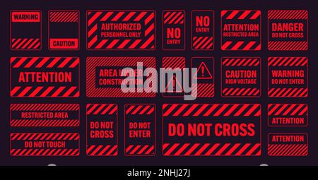Various red warning signs with diagonal lines. Attention, danger or ...