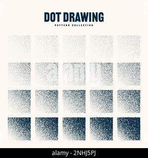 Square shaped dotted objects, vintage stipple elements. Stippling, dotwork drawing shading using dots. Halftone disintegration effect. White noise Stock Vector