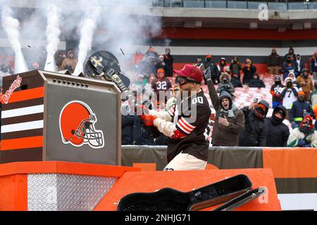 CLEVELAND, OH - DECEMBER 24: Dawg Pound Captain Jake Paul is introduced to  the fans prior to the National Football League game between the New Orleans  Saints and Cleveland Browns on December 24, 2022, at FirstEnergy Stadium in  Cleveland