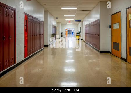 Deserted college corridor Stock Photo