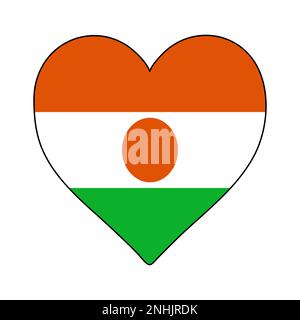 Niger Heart Shape Flag. Love Niger. Visit Niger. Western Africa. African Union. Vector Illustration Graphic Design. Stock Vector