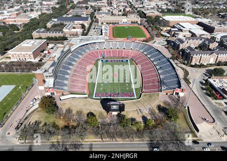 A general overall aerial view of Gerald J. Ford Stadium (right) and the ...