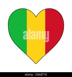Mali Heart Shape Flag. Love Mali. Visit Mali. Western Africa. African Union. Vector Illustration Graphic Design. Stock Vector