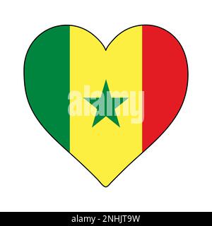 Senegal Heart Shape Flag. Love Senegal. Visit Senegal. Western Africa. African Union. Vector Illustration Graphic Design. Stock Vector