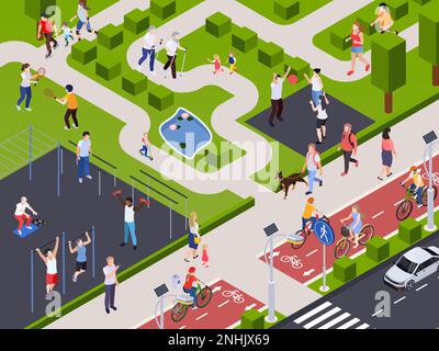 Lifestyle illustration of urban life. Isometric picture Stock Vector ...
