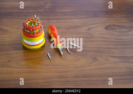 adjustable screw drive with rubber handle. Stock Photo