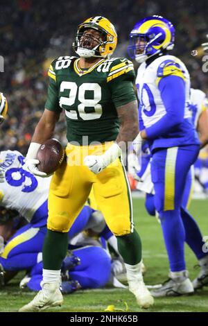 GREEN BAY, WI - DECEMBER 19: Green Bay Packers defensive tackle Jarran Reed  (90) celebrates during a game between the Green Bay Packers and the Los  Angeles Rams on December 19, 2022