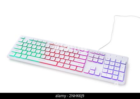 Modern mechanical RGB keyboard isolated on white Stock Photo