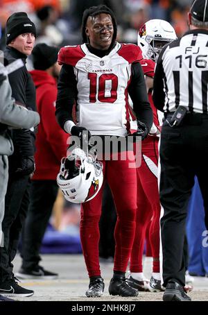 DENVER, CO - DECEMBER 18: The Denver Broncos offense gets ready for a play  during an NFL game between the Arizona Cardinals and the Denver Broncos on December  18, 2022 at Empower