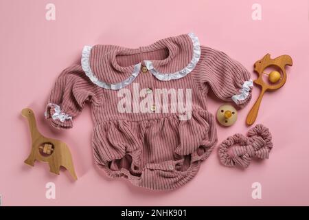 Flat lay composition with baby food and accessories on white background  Stock Photo - Alamy