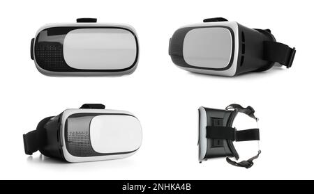 Modern virtual reality headsets on white background. Banner design ...