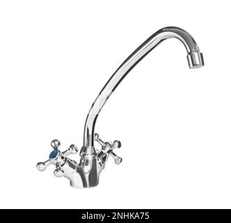 Double handle water tap isolated on white Stock Photo