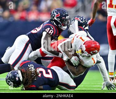 December 18, 2022: Kansas City Chiefs running back Jerick McKinnon (1)  scores on a 20-yard catch-and-run touchdown pass during an NFL game between  the Texans and the Chiefs on Dec. 18, 2022