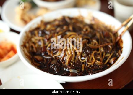 Korean black bean sauce noodle traditional dish close up food Stock Photo