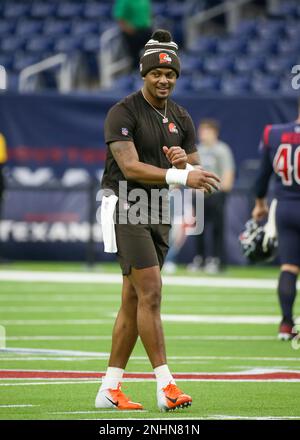 Cleveland Browns DESHAUN WATSON (4) escapes Houston Texans defenders during  the game between the Cleveland Browns and the Houston Texans in Houston,  Texas at NRG Stadium on December 4, 2022. The Cleveland