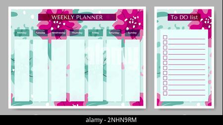 Trendy Floral Weekly Planner with To Do list. Stock Vector