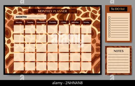 Monthly planner with To Do list on giraffe backdrop. Stock Vector