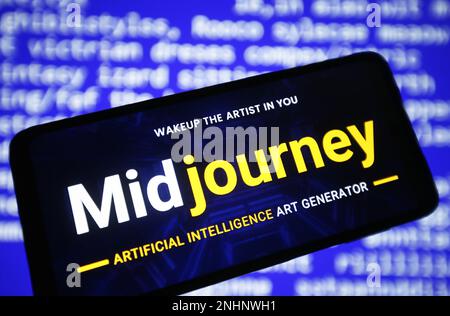 Ukraine. 21st Feb, 2023. In this photo illustration, a Midjourney logo is seen on a smartphone screen. Credit: SOPA Images Limited/Alamy Live News Stock Photo