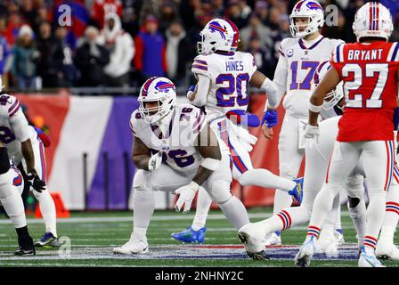 FOXBOROUGH, MA - DECEMBER 01: Buffalo Bills wide receiver Gabriel Davis  (13) catches a touchdown pass during a game between the New England Patriots  and the Buffalo Bills on December 1, 2022