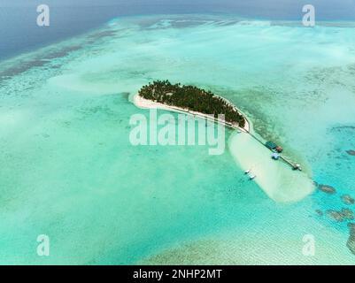 Tropical island with palm trees and sandy beach. Onok Island, Balabac, Philippines. Stock Photo