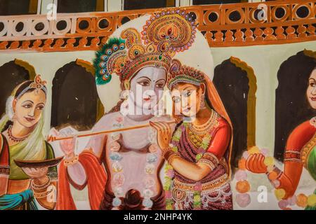 Radha Krishna Painting at Pushkar temple Parshuram Dwara in Rajasthan India Stock Photo